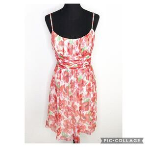 Muse Boston Proper red‎ white floral silk dress size 10